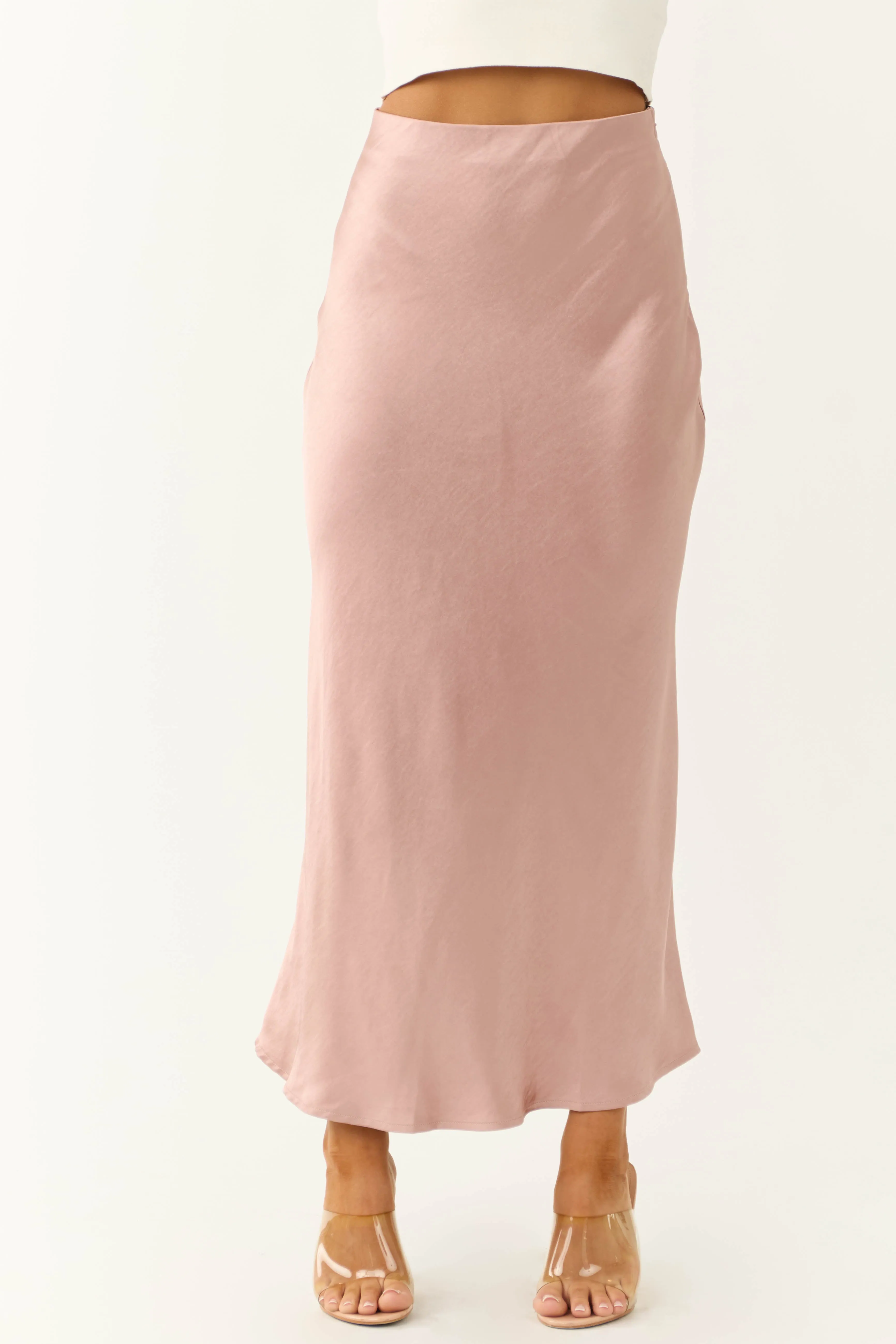 Shiny Dusty Rose Satin Maxi Skirt