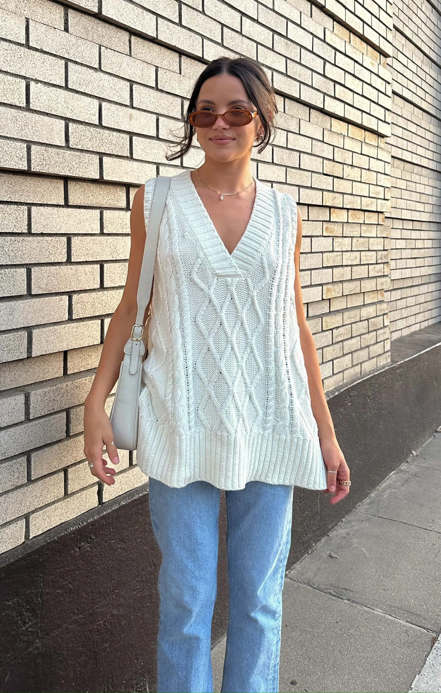 Show Me Your Mumu Reid Sweater Vest in Cream Cable Knit