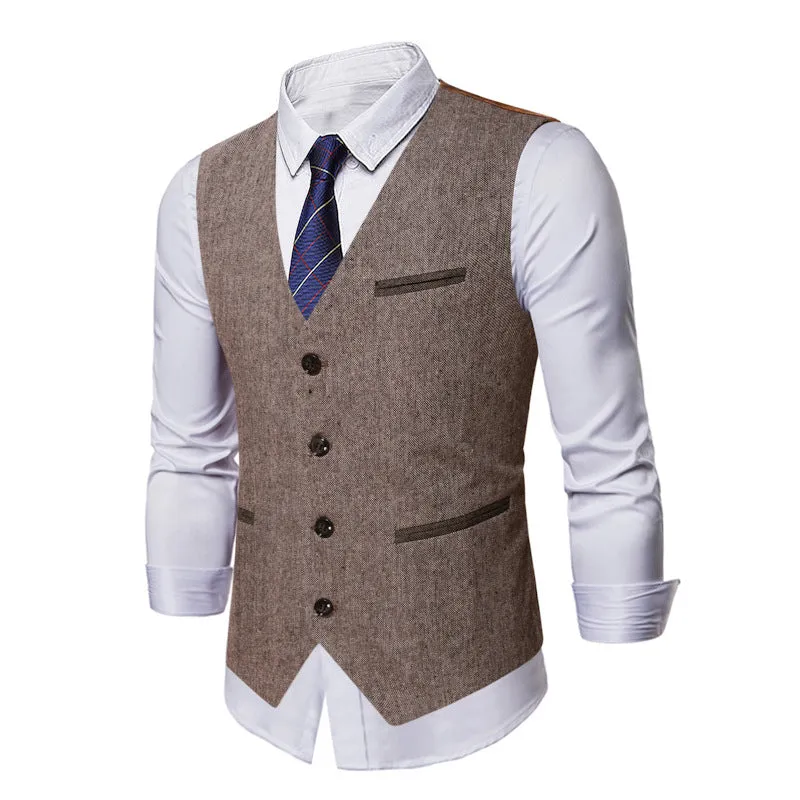 Solid Color Four Buttons Four Pockets Vest