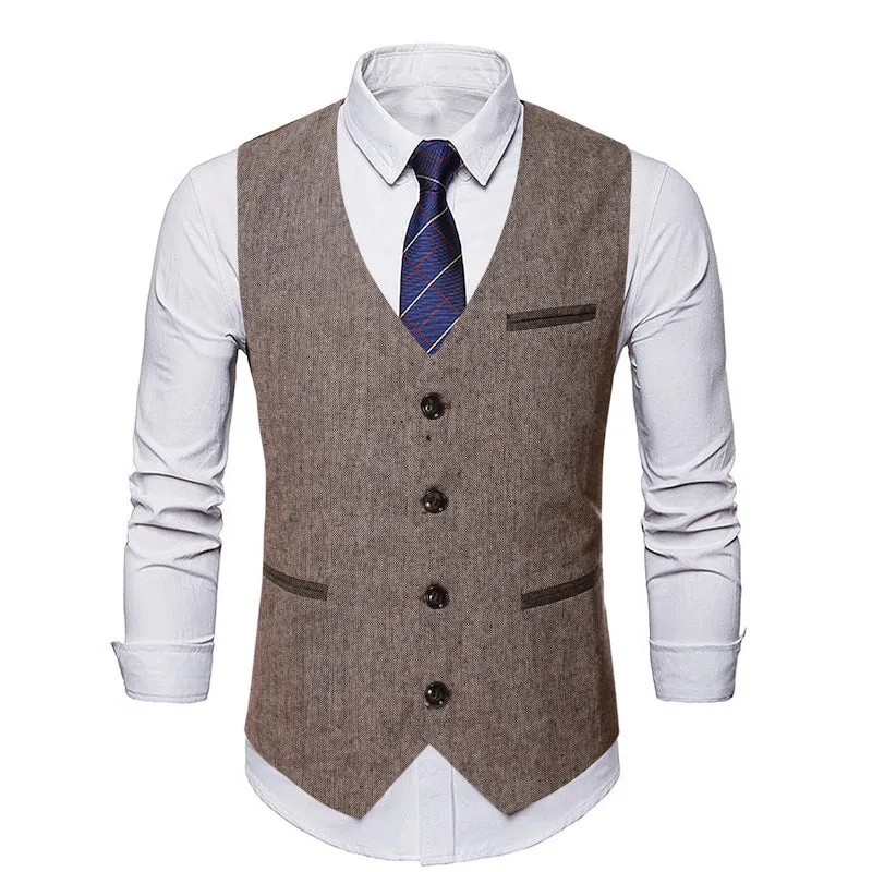 Solid Color Four Buttons Four Pockets Vest