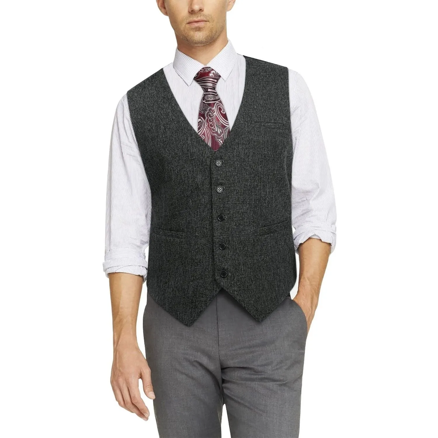 Solid Slim Suit Vest - A3-DARK GREY