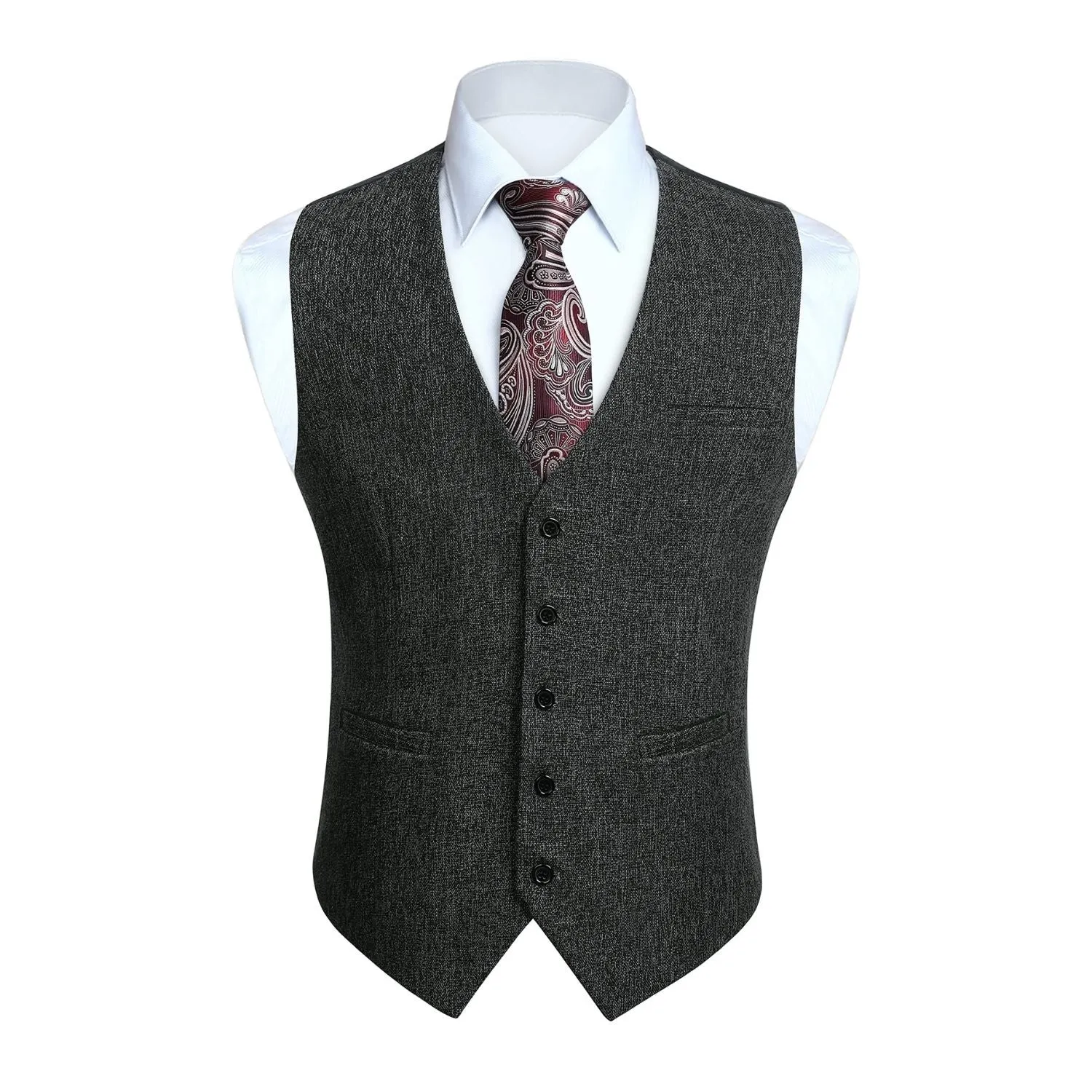 Solid Slim Suit Vest - A3-DARK GREY