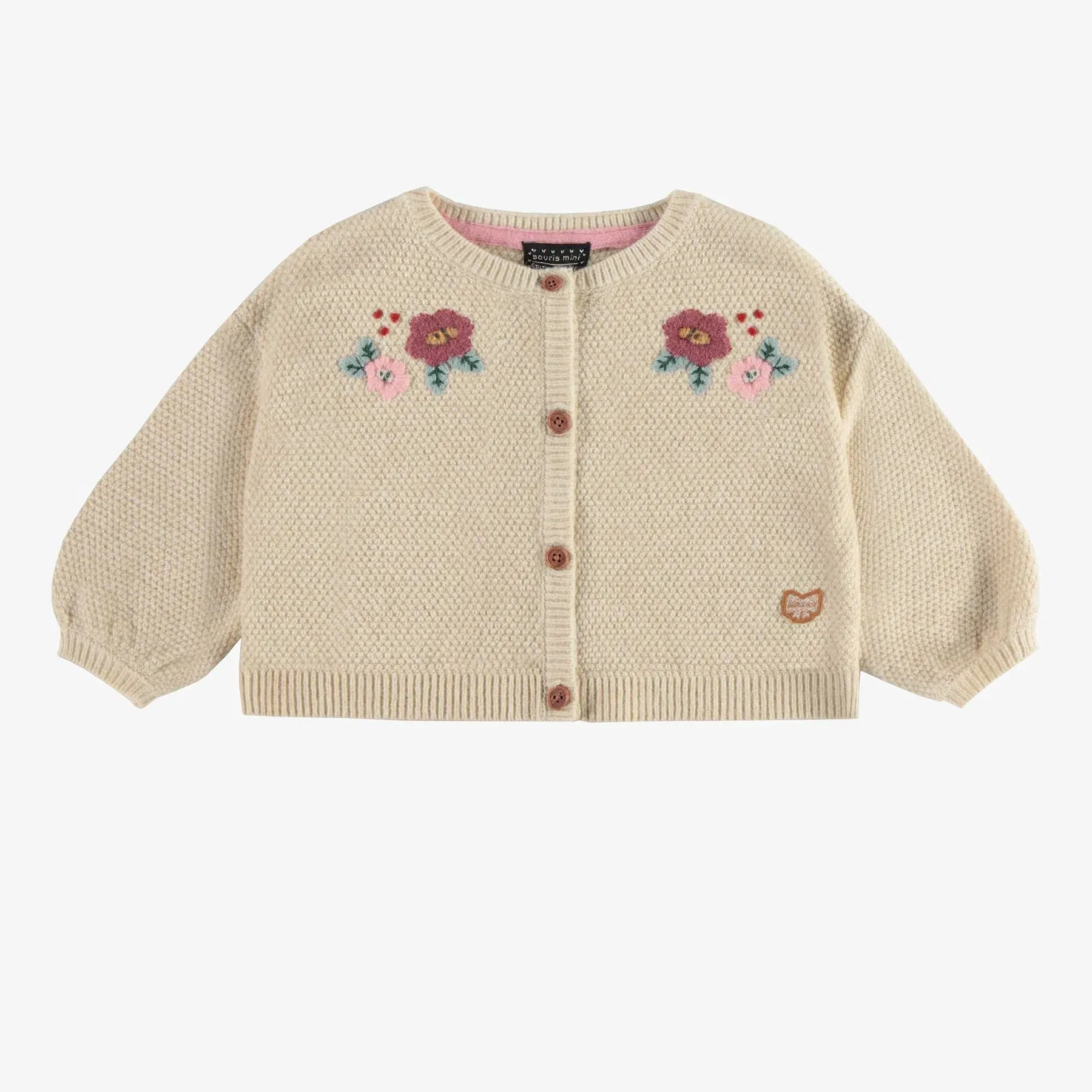 Souris Mini Beige Patterned Kitted Vest With Embroideries and Crochet