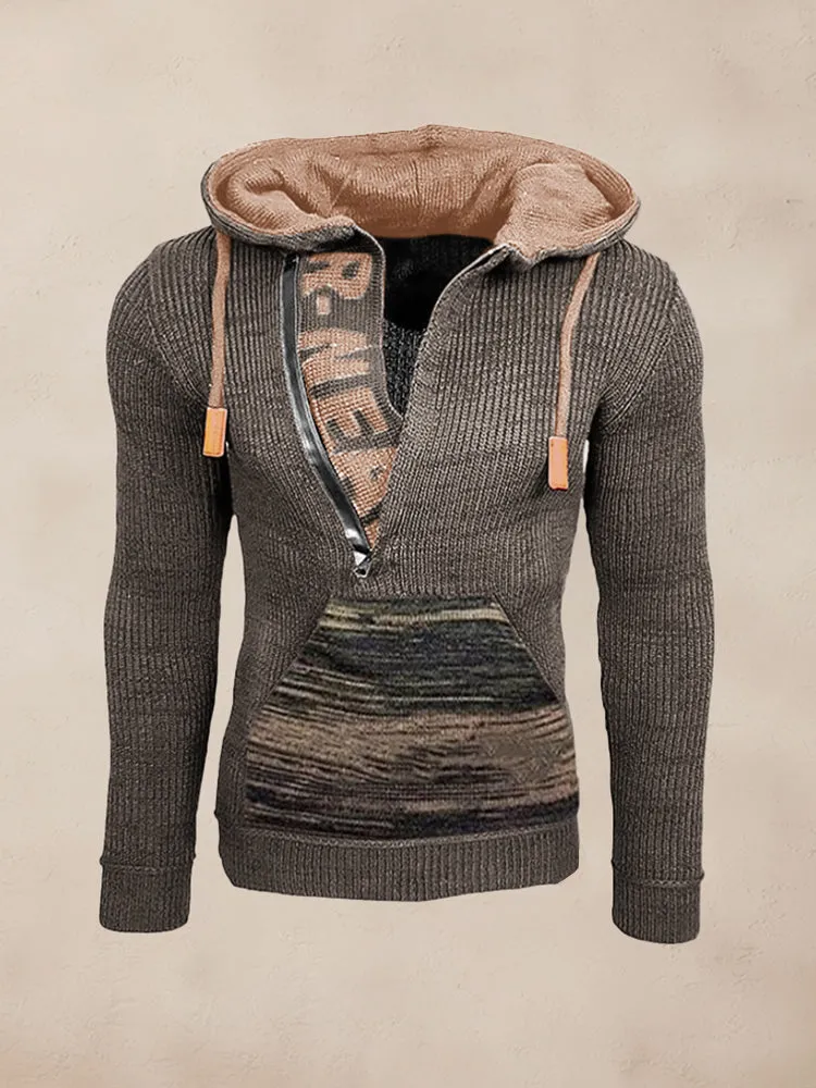 Stylish Splicing Knit Pullover Hoodie