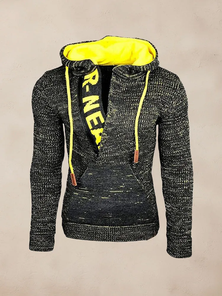 Stylish Splicing Knit Pullover Hoodie