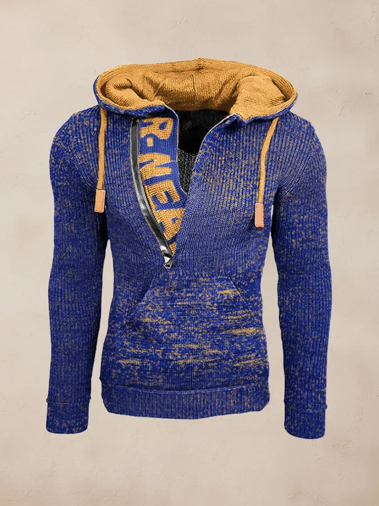 Stylish Splicing Knit Pullover Hoodie