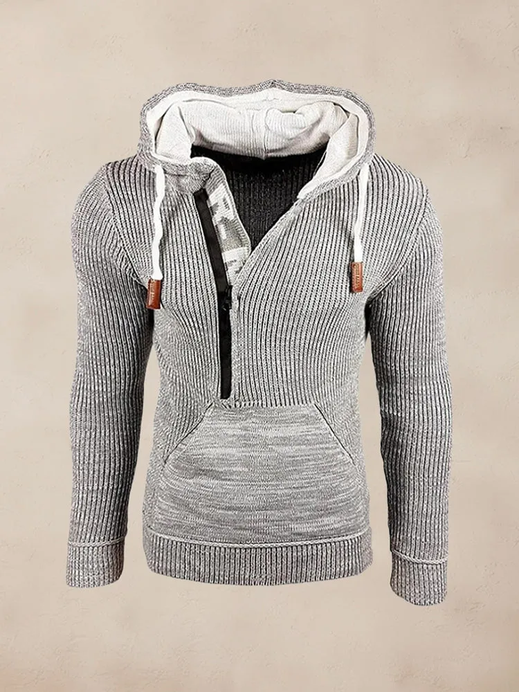 Stylish Splicing Knit Pullover Hoodie