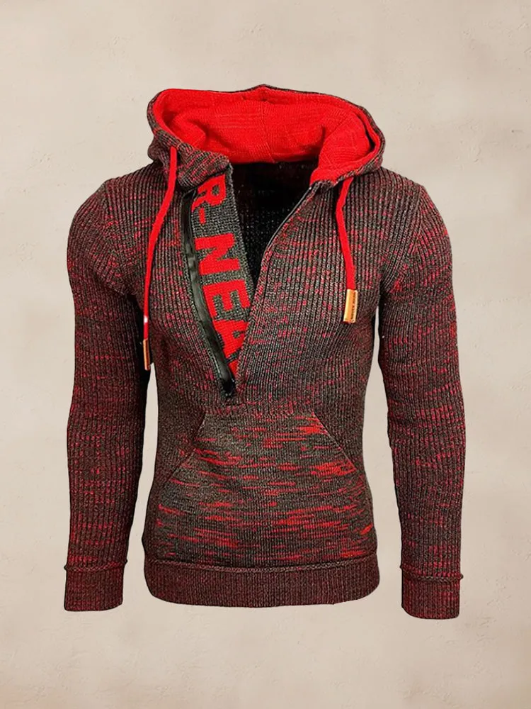 Stylish Splicing Knit Pullover Hoodie