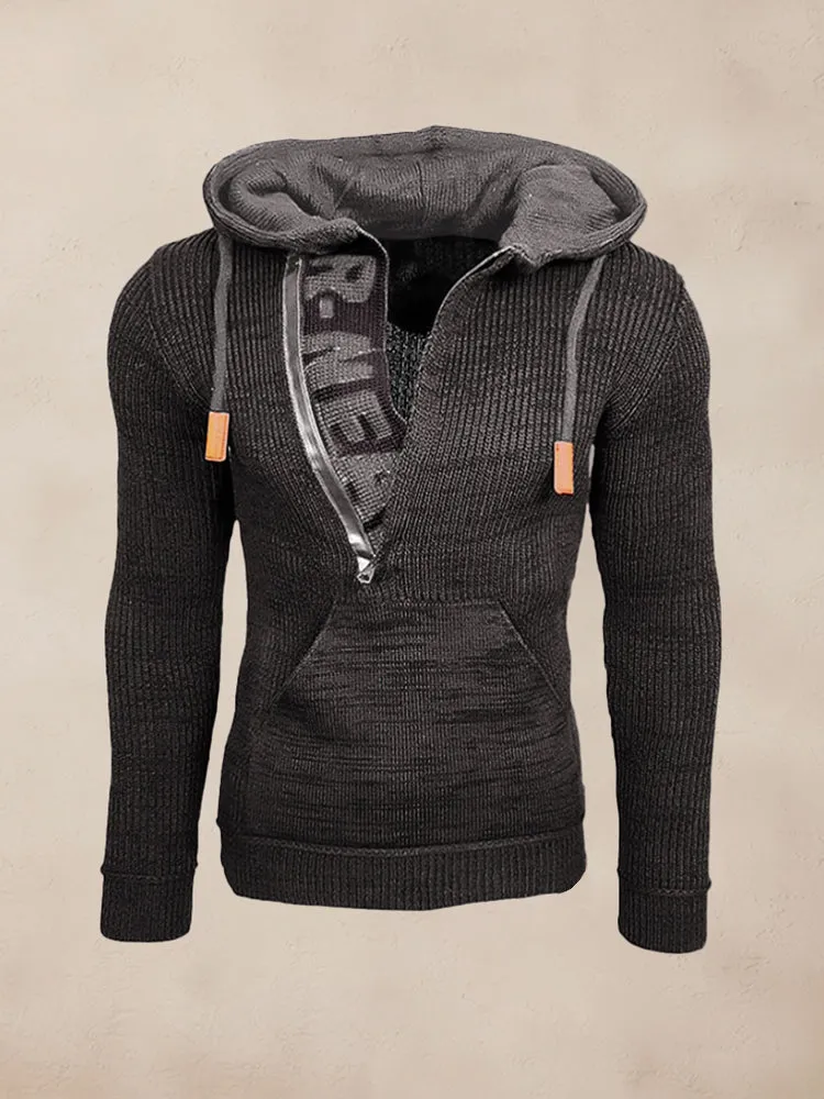 Stylish Splicing Knit Pullover Hoodie