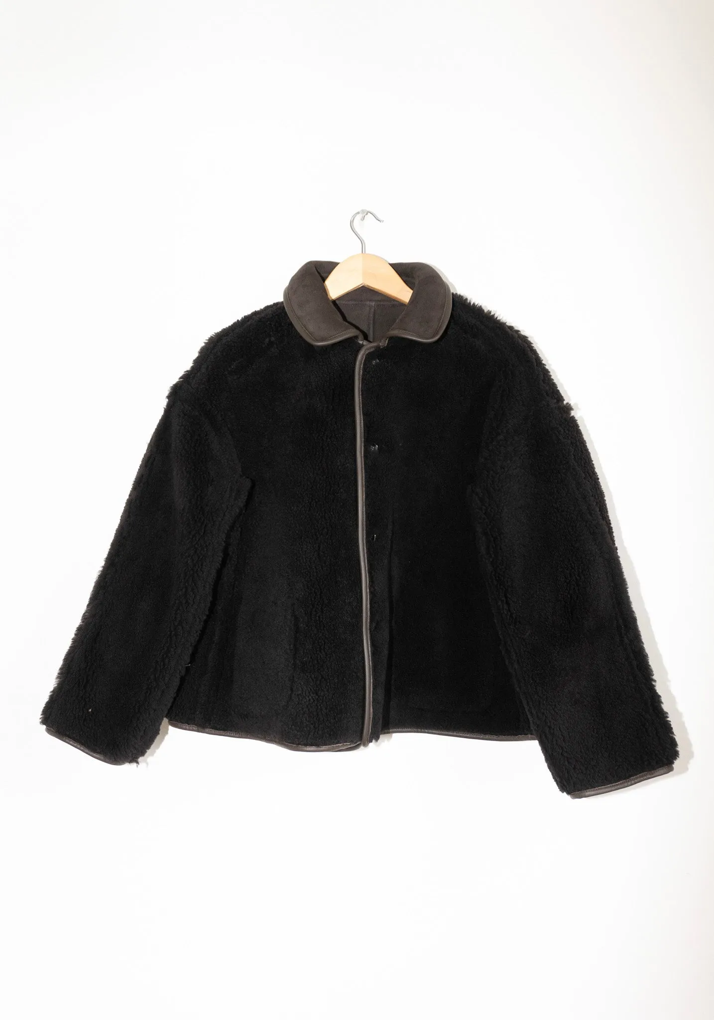 Suede and Curly Shearling Avis Jacket in Chocolate