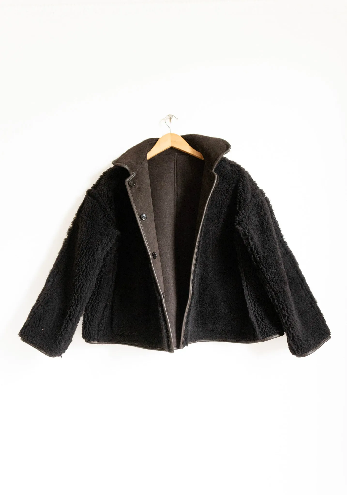 Suede and Curly Shearling Avis Jacket in Chocolate