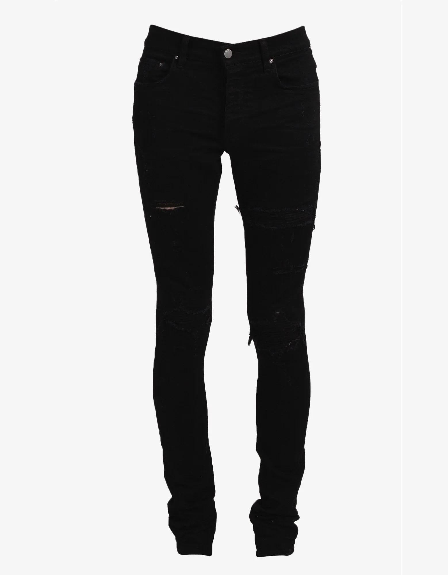 Suede MX1 Black Distressed Skinny Jeans