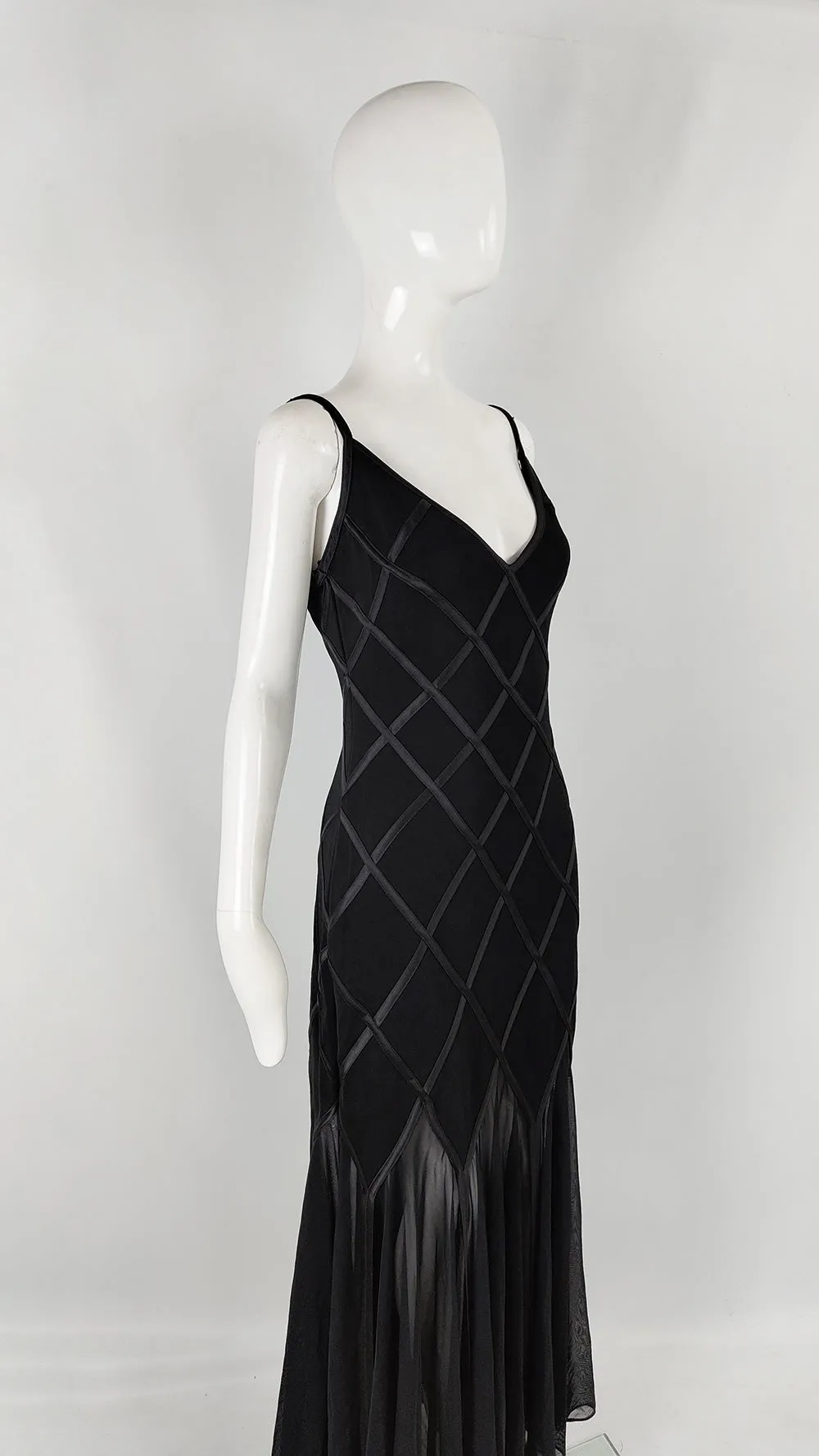 Tadashi Vintage Womens Black Sheer Mesh Evening Gown Dress, 1990s