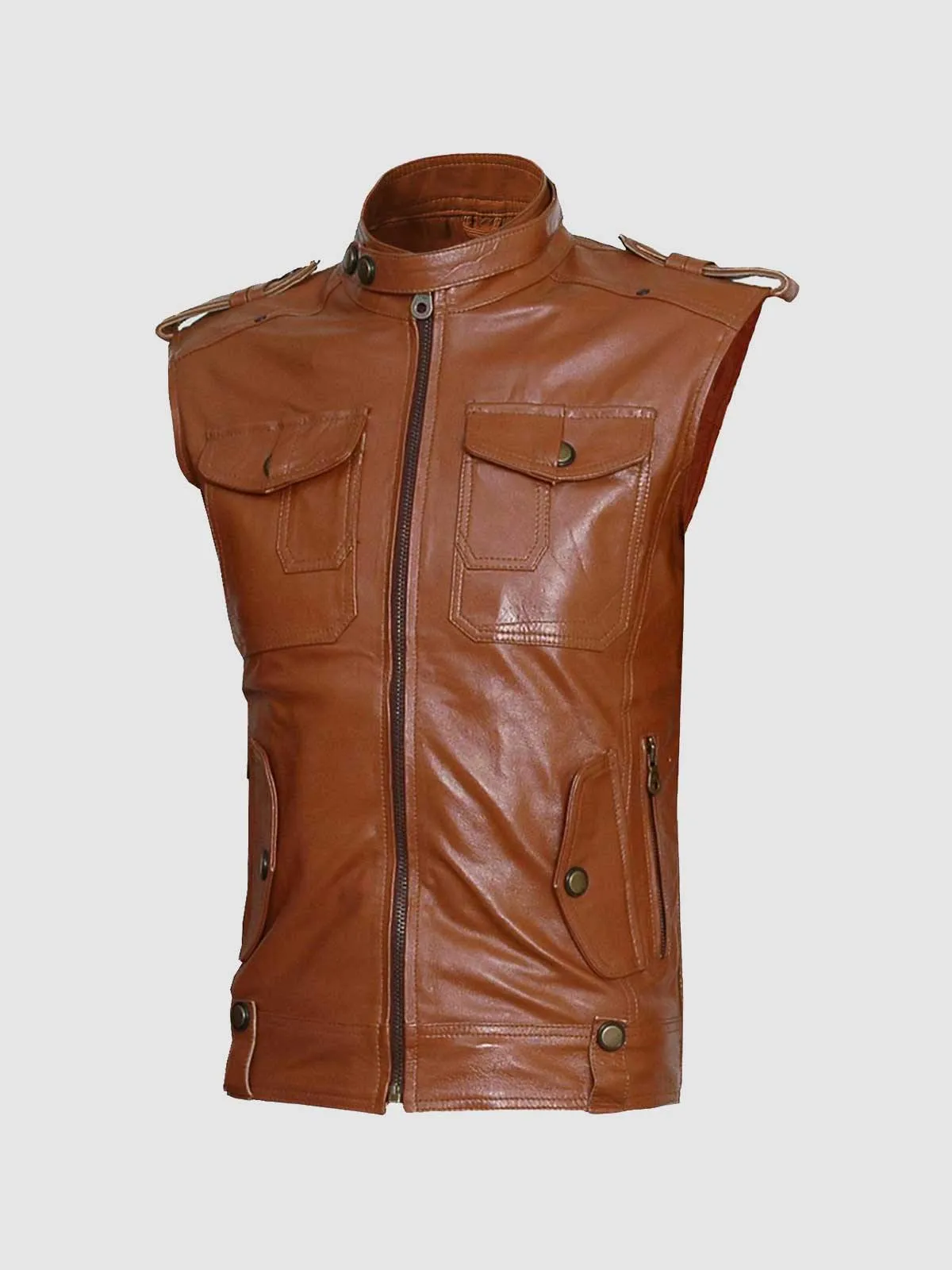 Tan Leather Biker Vest