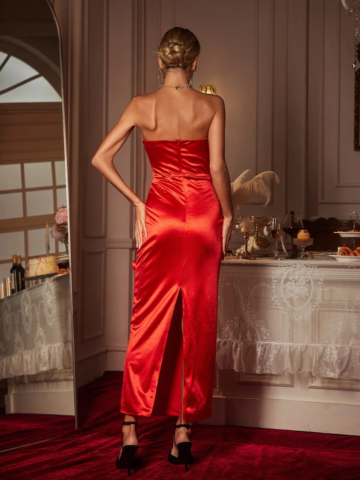 Taton Strapless Heart Satin Maxi Dress