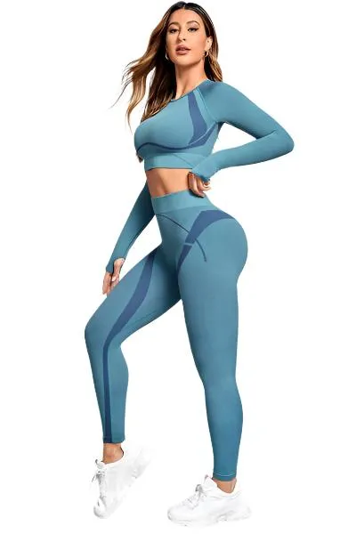 TEEK - Round Neck Long Sleeve Top and Leggings Active Set