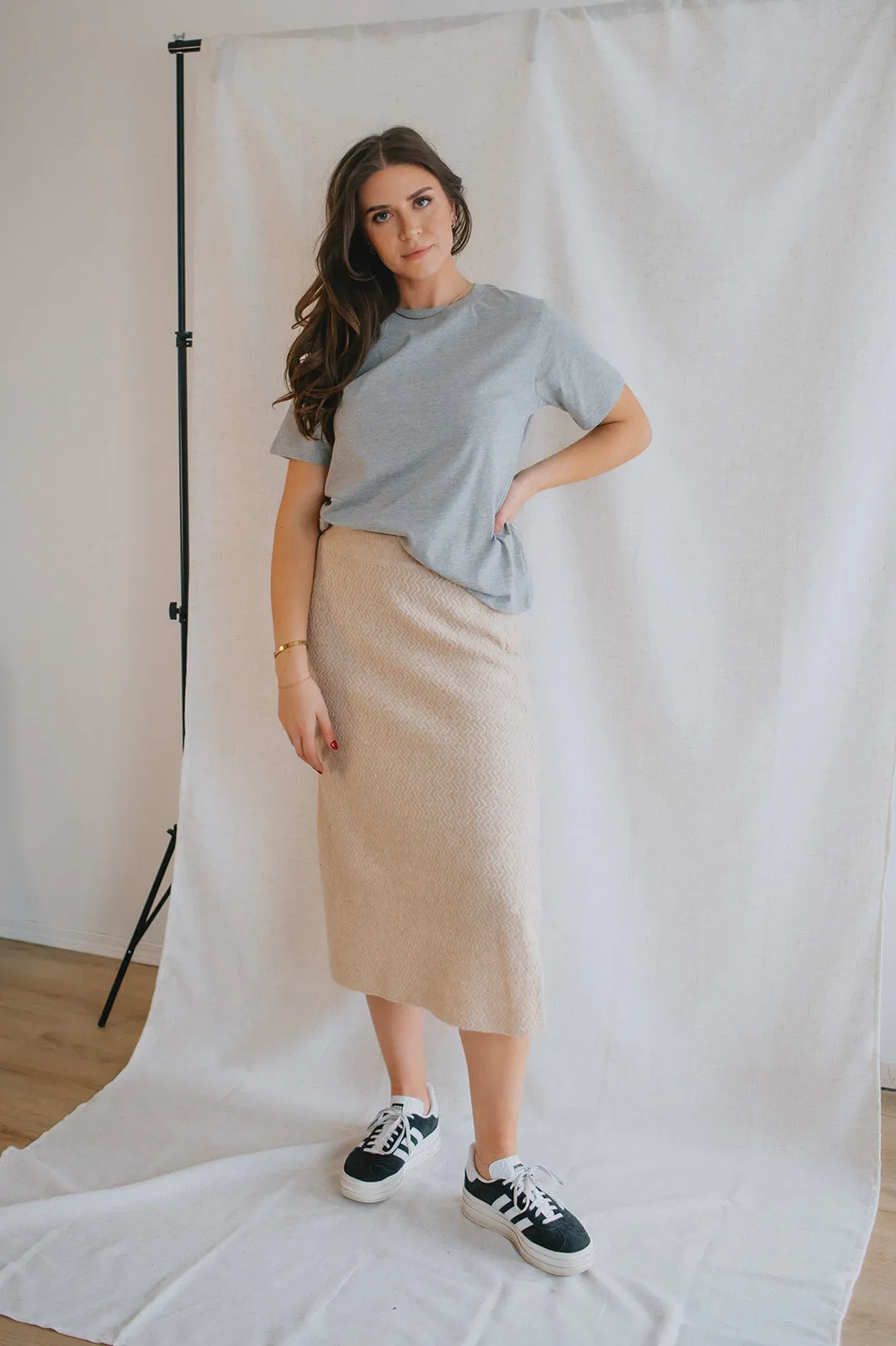 The Merli Knit Skirt - Cement Melange - PLUS