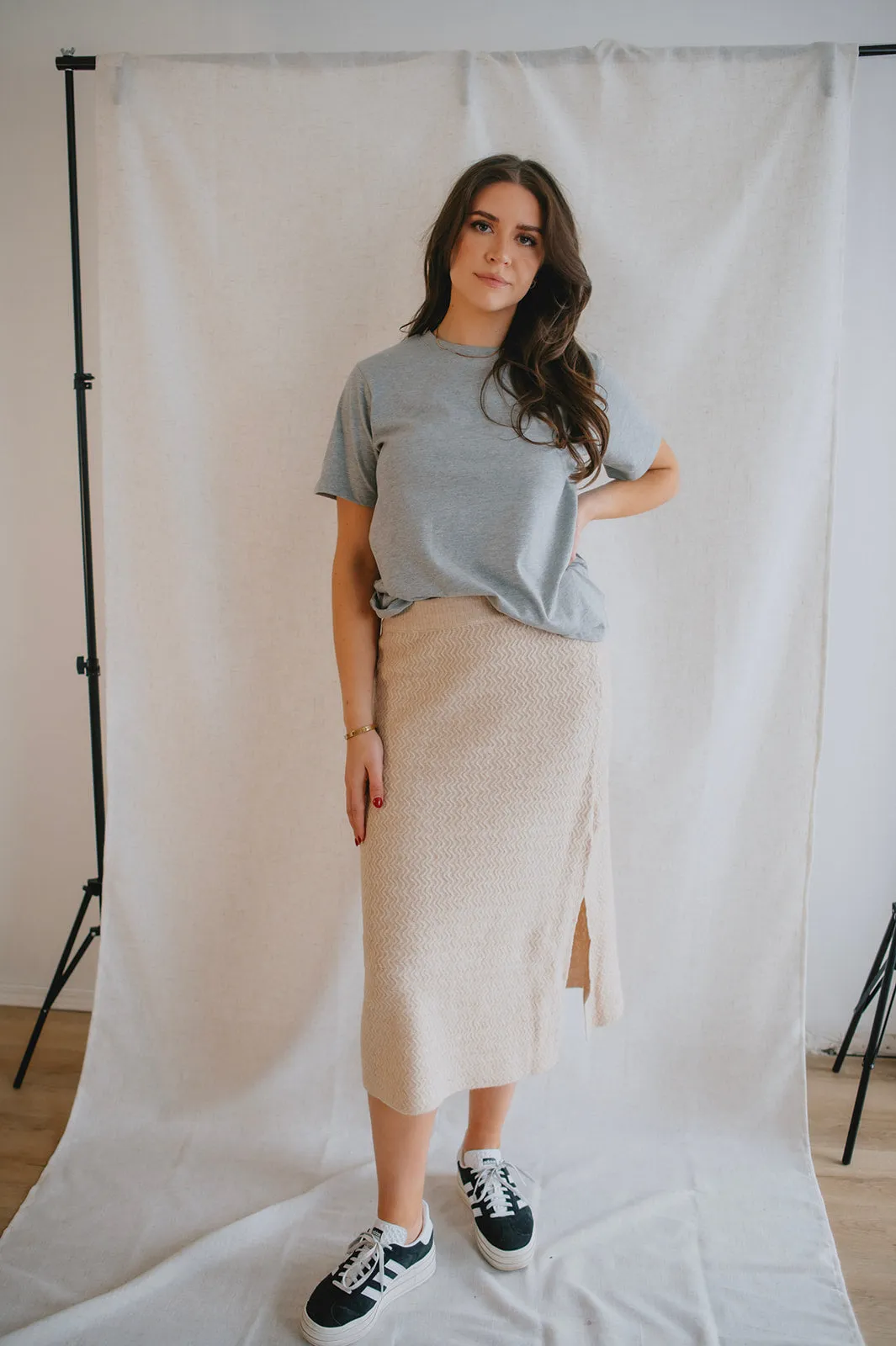 The Merli Knit Skirt - Cement Melange