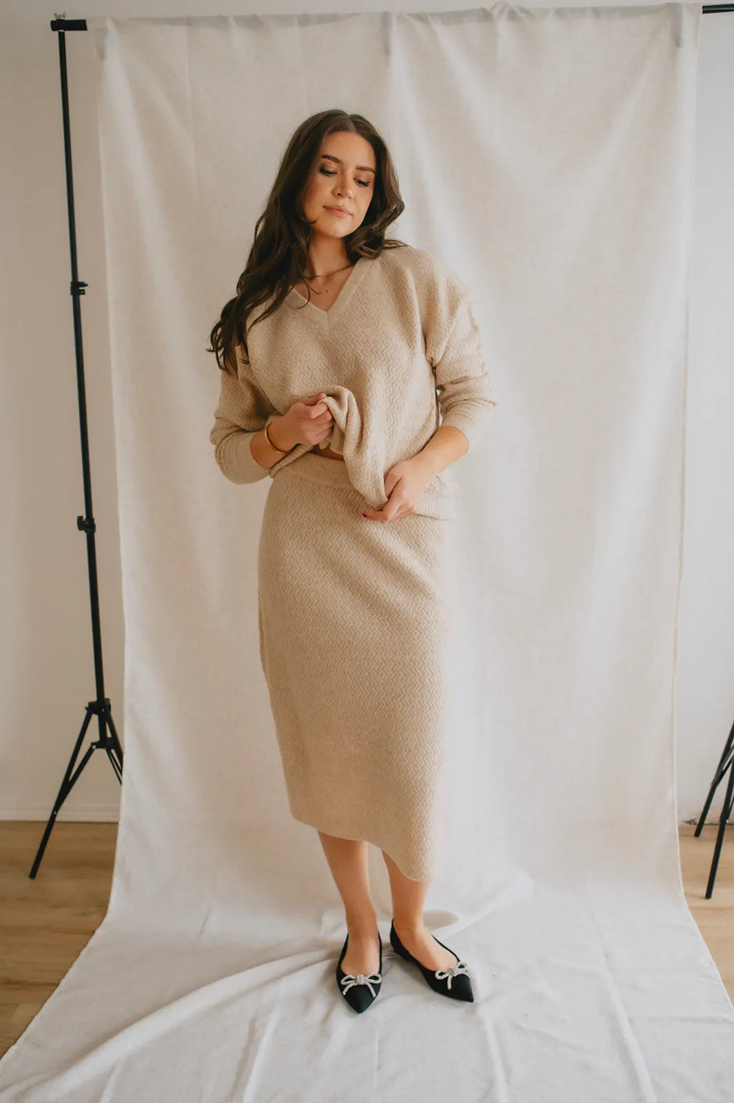 The Merli Knit Skirt - Cement Melange