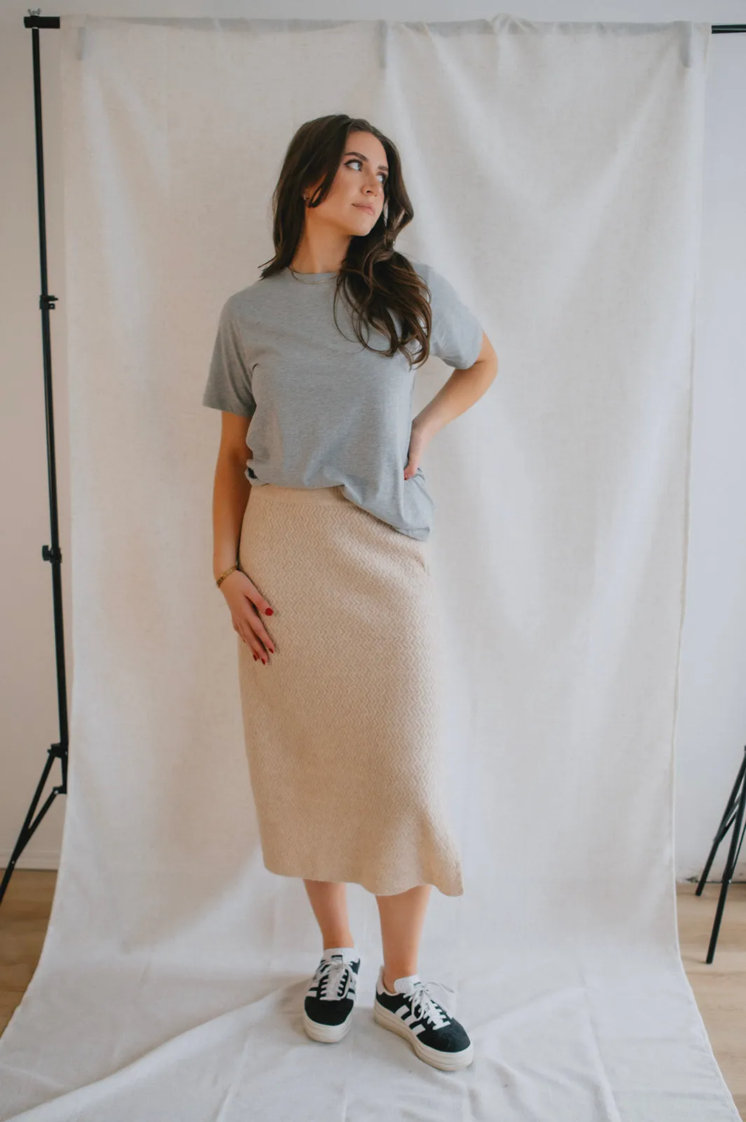 The Merli Knit Skirt - Cement Melange