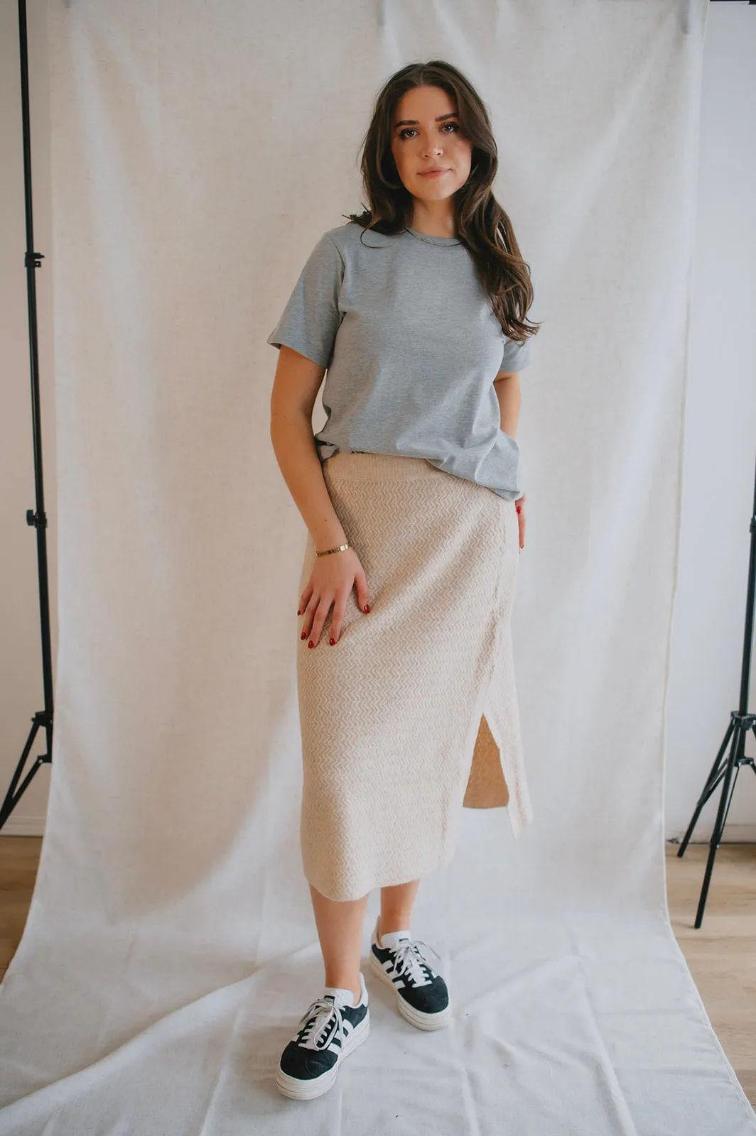 The Merli Knit Skirt - Cement Melange