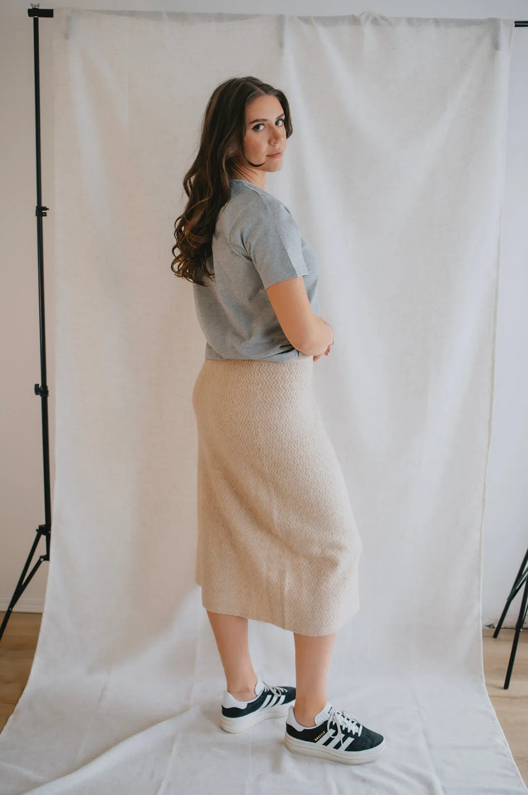 The Merli Knit Skirt - Cement Melange