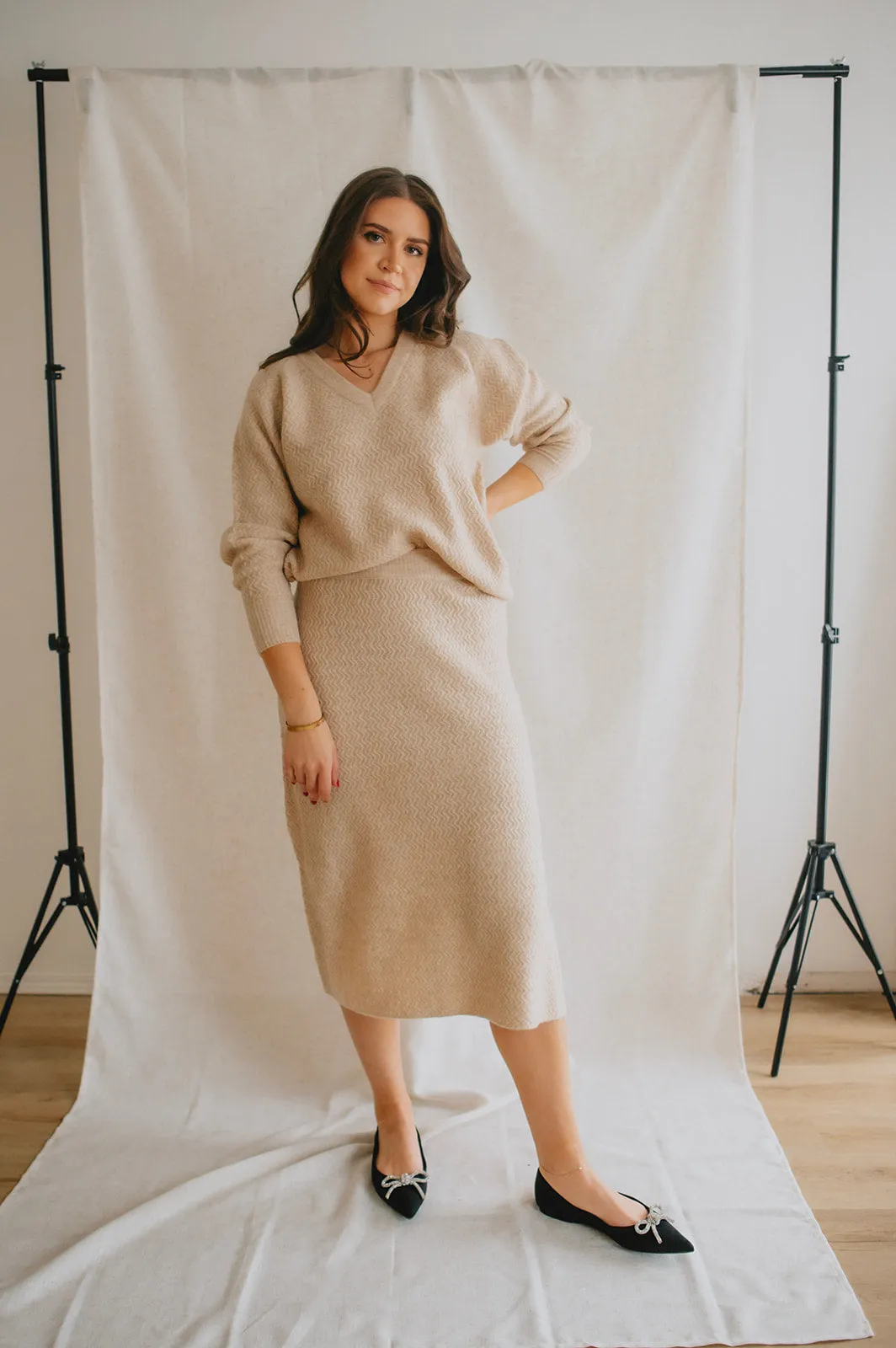 The Merli Knit Skirt - Cement Melange