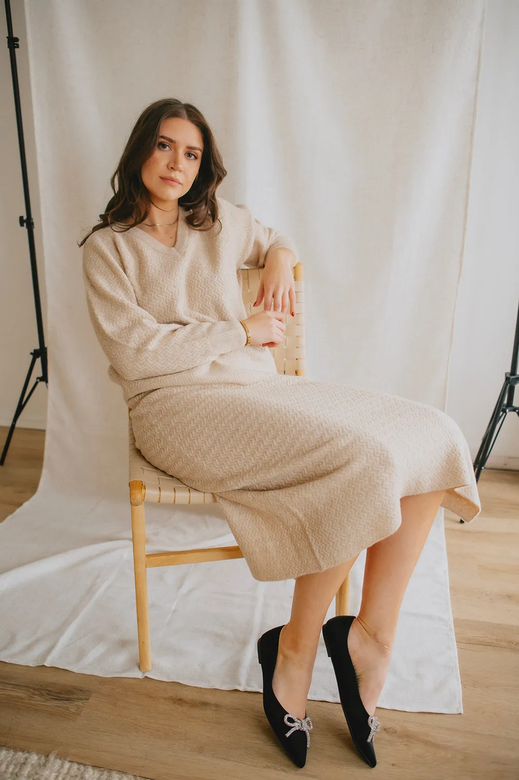 The Merli Knit Skirt - Cement Melange