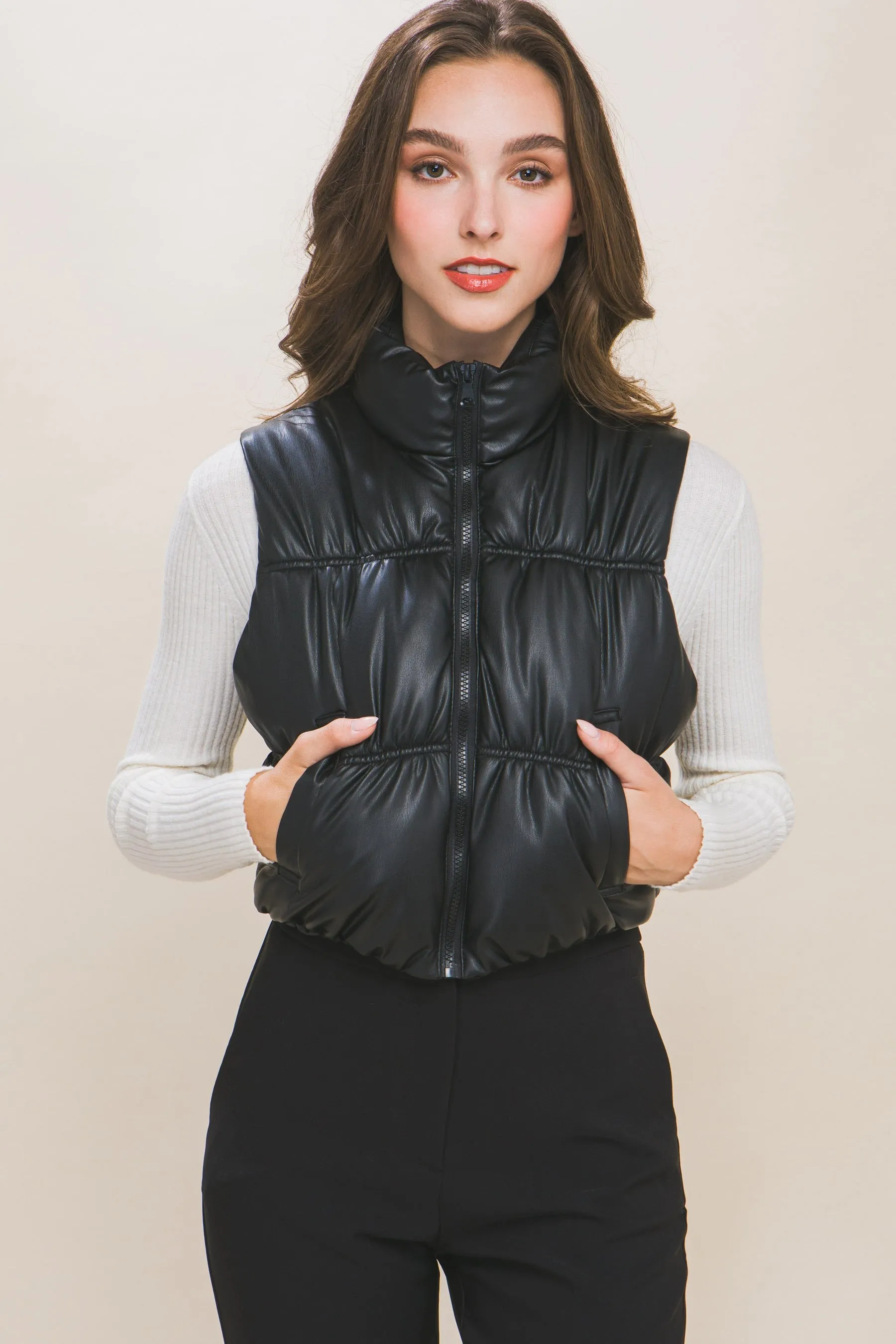 Tootsie PU Faux Leather Puffer Vest