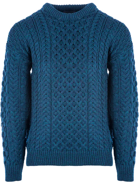 Traditional Unisex Aran Sweater - MARL BLUE