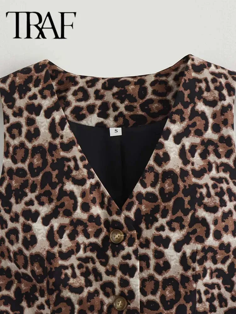 Trendy V Neck Cropped Leopard Casual Vest