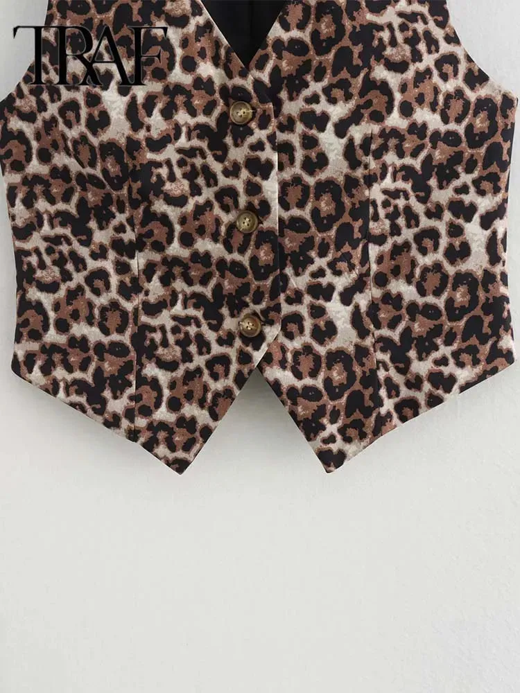 Trendy V Neck Cropped Leopard Casual Vest