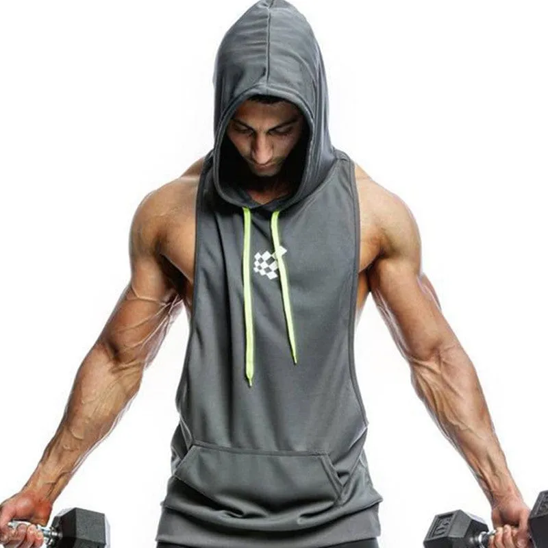 Unisex Sleeveless Hooded Fitness Loose Pullover