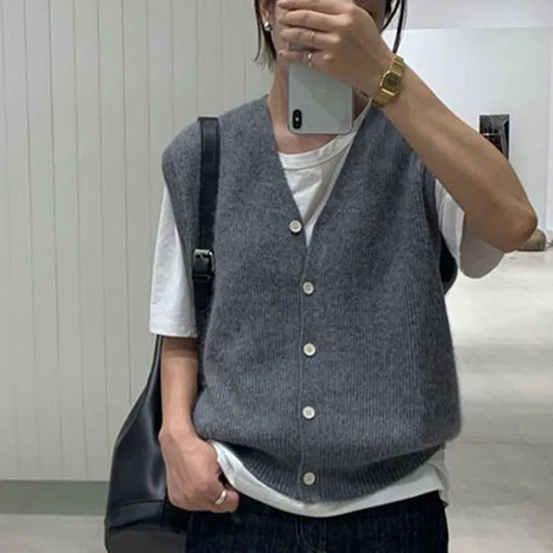 Uniwim men’s fashion Knitwear for Women Spring and Autumn New Women's Knitted Vest Korean Style V-neck Sleeveless Loose Casual Stacked Sweater Vest for Women