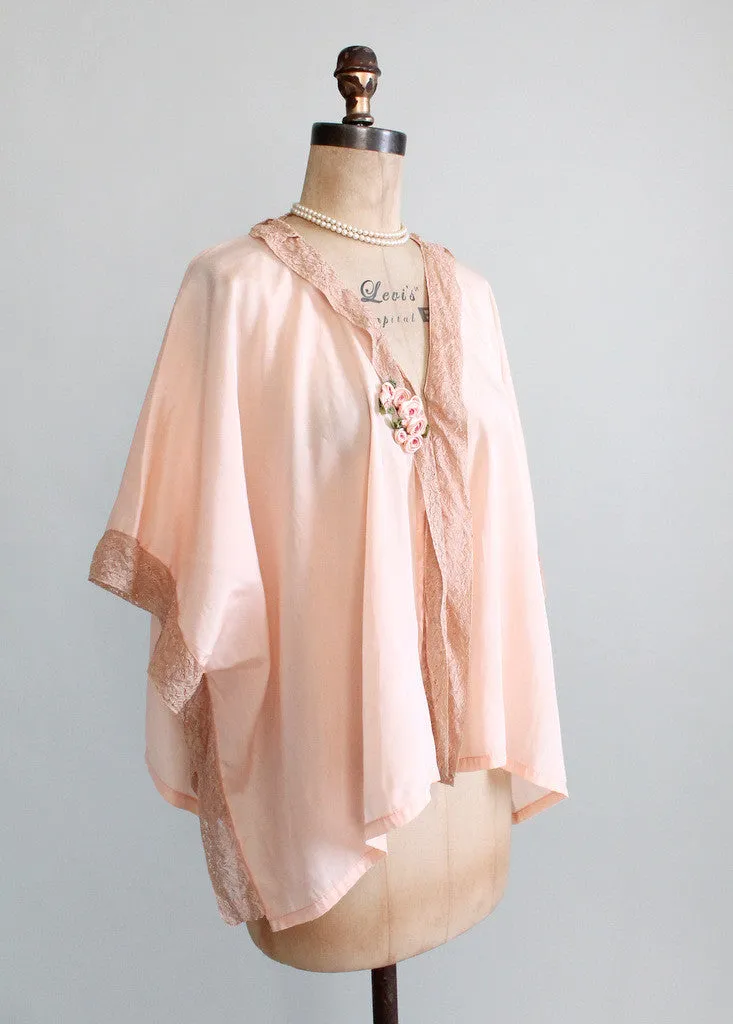 Vintage 1920s Peach Silk and Lace Bed Jacket