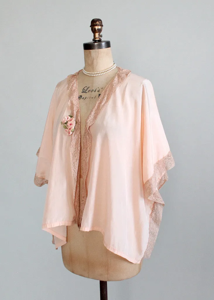 Vintage 1920s Peach Silk and Lace Bed Jacket