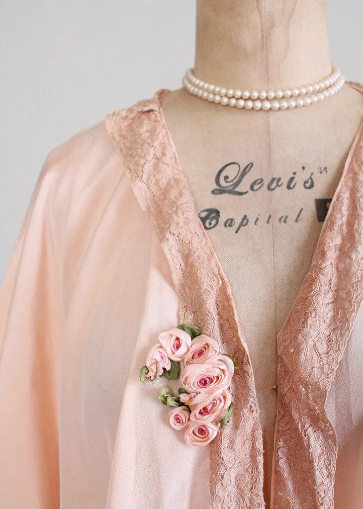 Vintage 1920s Peach Silk and Lace Bed Jacket