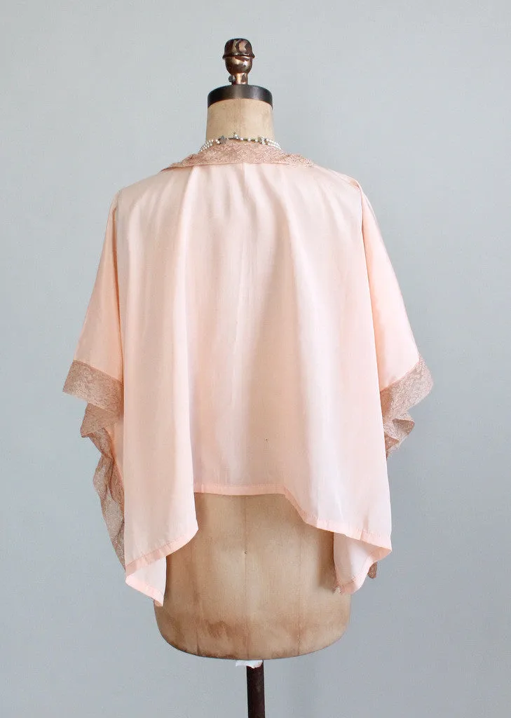 Vintage 1920s Peach Silk and Lace Bed Jacket