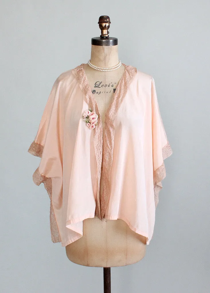 Vintage 1920s Peach Silk and Lace Bed Jacket