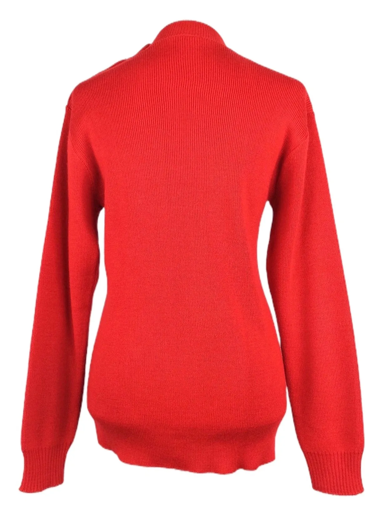 Vintage 60s Mod Chic Bright Cherry Red Solid Mockneck Pullover Sweater Jumper with Shoulder Button Details | Size M