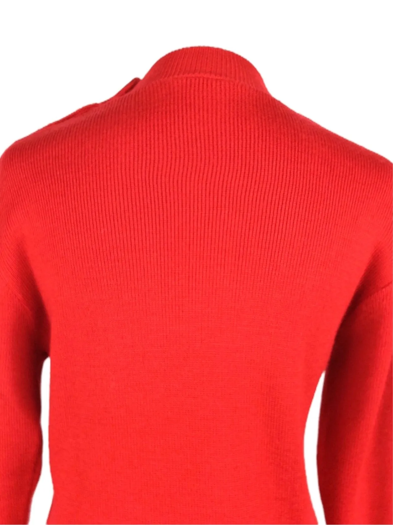 Vintage 60s Mod Chic Bright Cherry Red Solid Mockneck Pullover Sweater Jumper with Shoulder Button Details | Size M