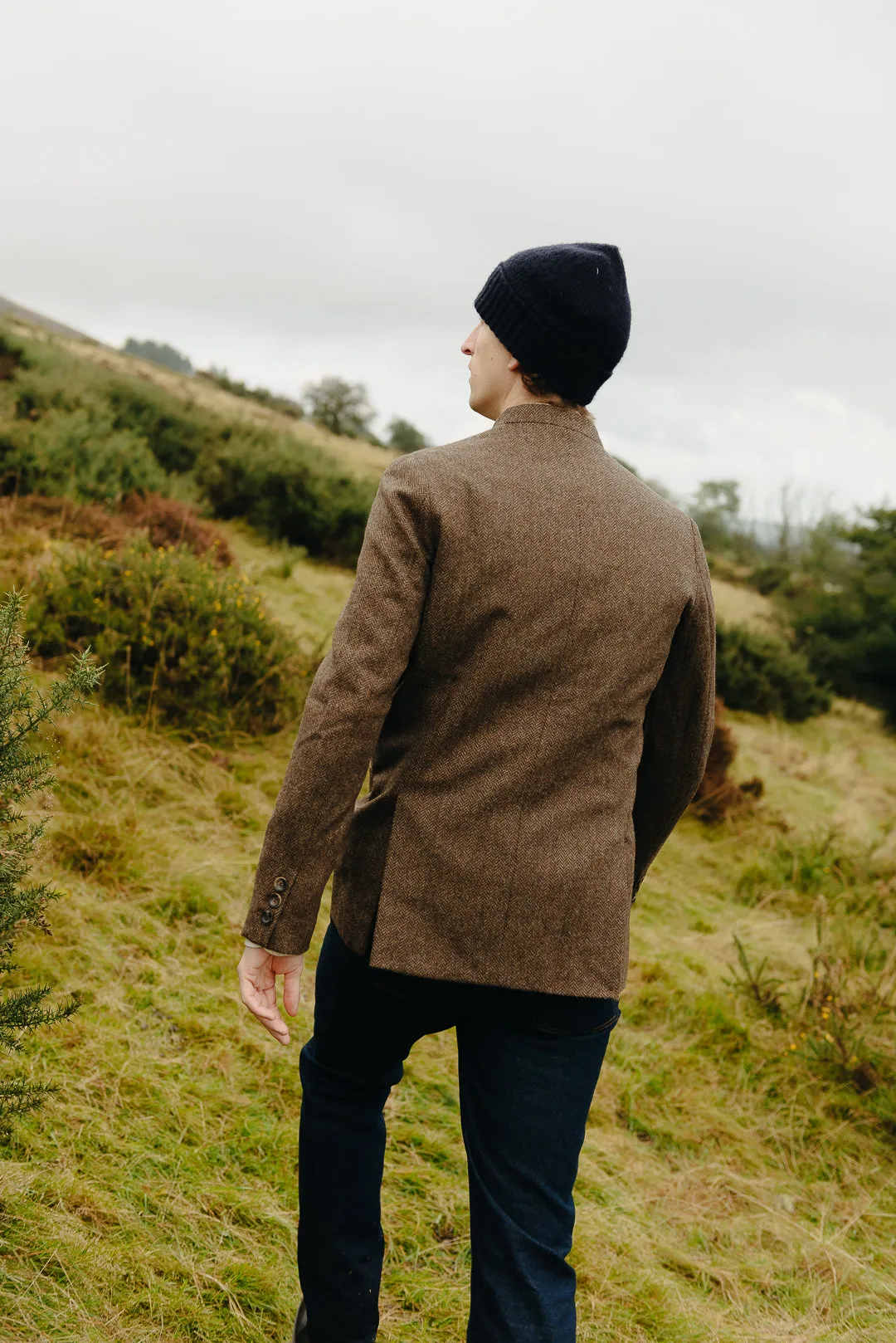 Walnut Herringbone Nehru Jacket