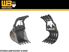 WERK BRAU Hydra-Clamp Bucket & rake for excavators 24,000 - 42,000 lbs (12 & 15MT)