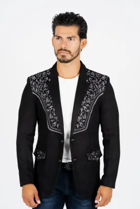 Western Black Embroidered Faux Suede Blazer