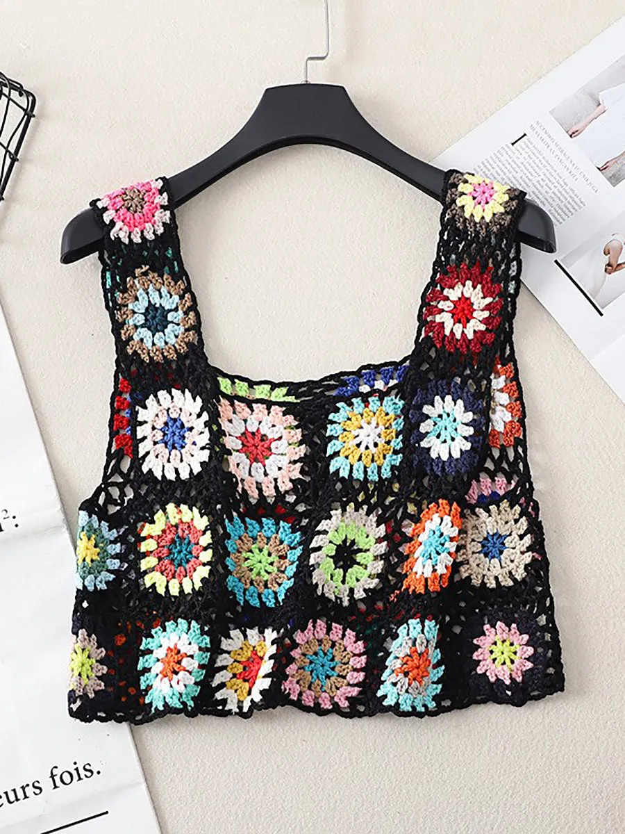 Women Artsy Summer Flower Handmade Knitted Vest