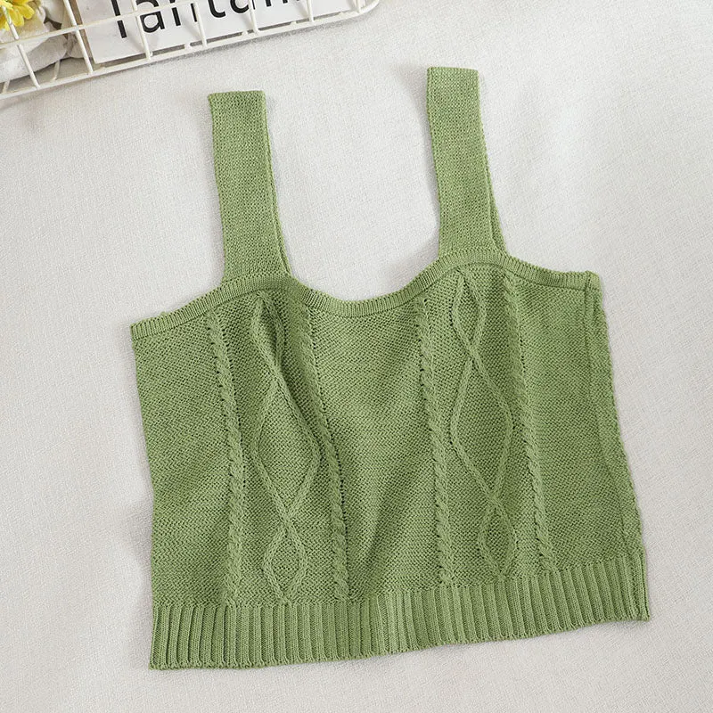 Women Floral Embroidery Tank Tops Cropped Female Chic Plain Cute Camisoles Ribbed Crop Top For Summer Vest Slim Knitted Top