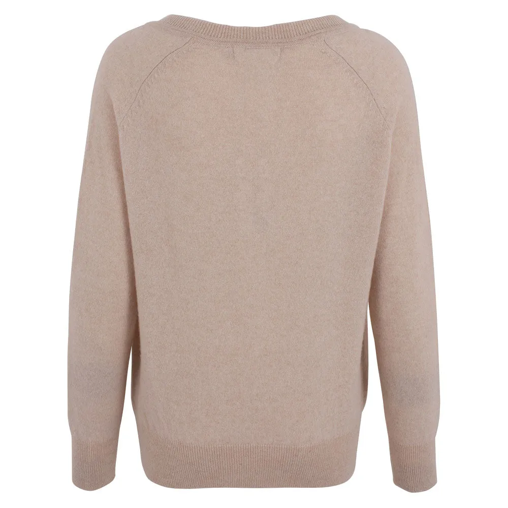 Womens 100% Cashmere V Neck Raglan Jumper