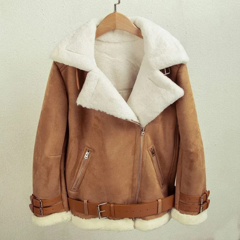 Women's B3 RAF Aviator Sherpa Fur Shearling Leather Jacket