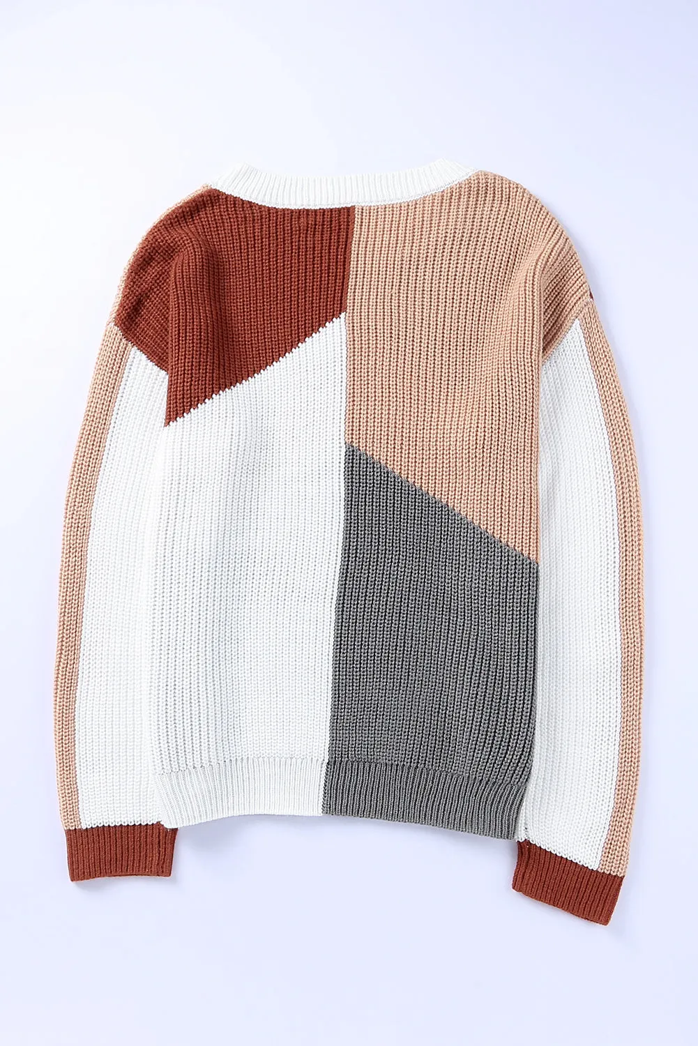 Women's Crew Neck Long Sleeve Jumper Tops Loose Fit Color Block Knit Sweater