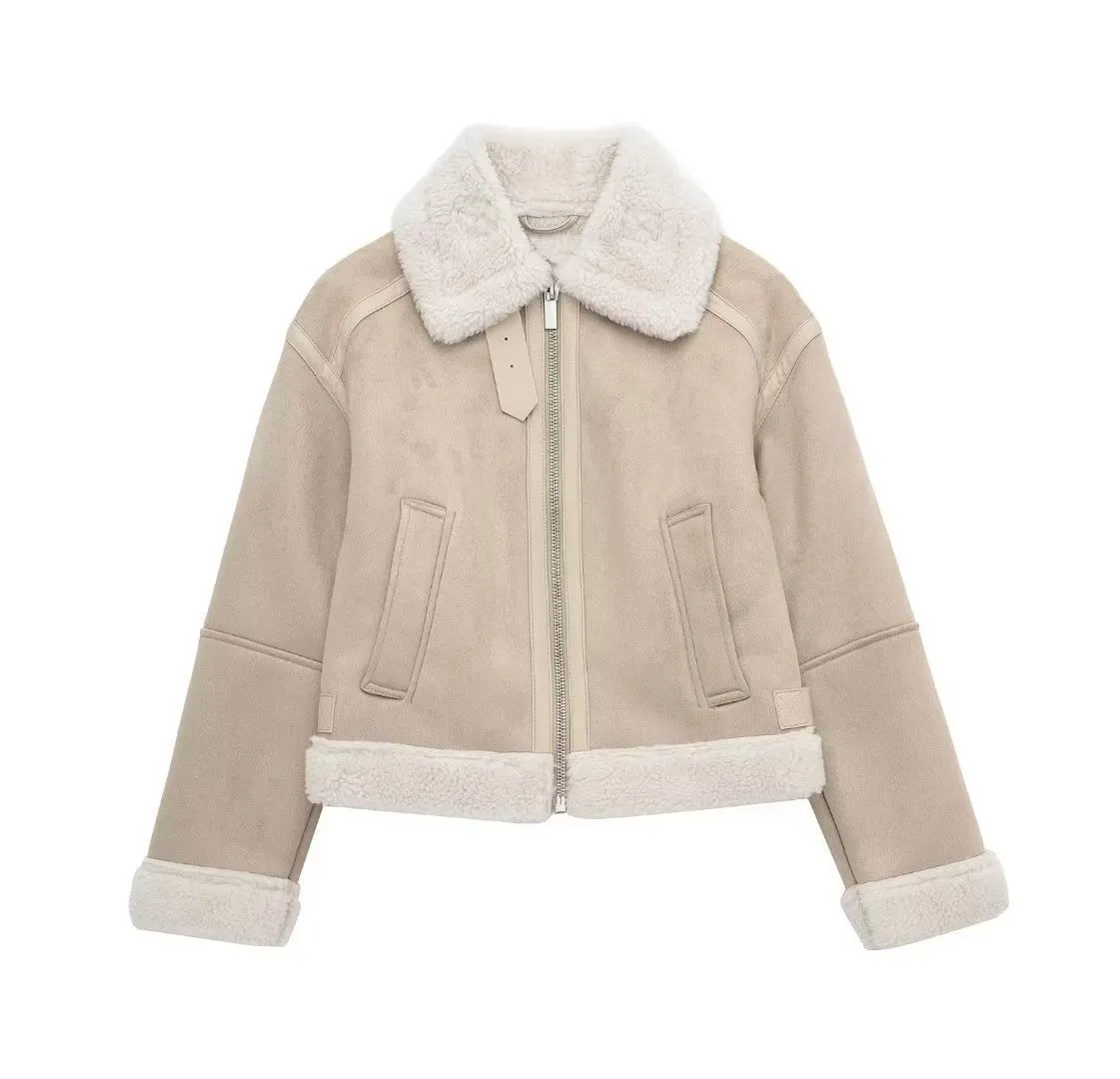 Women's Lamb Wool Lapel Double-sided Short Jacket